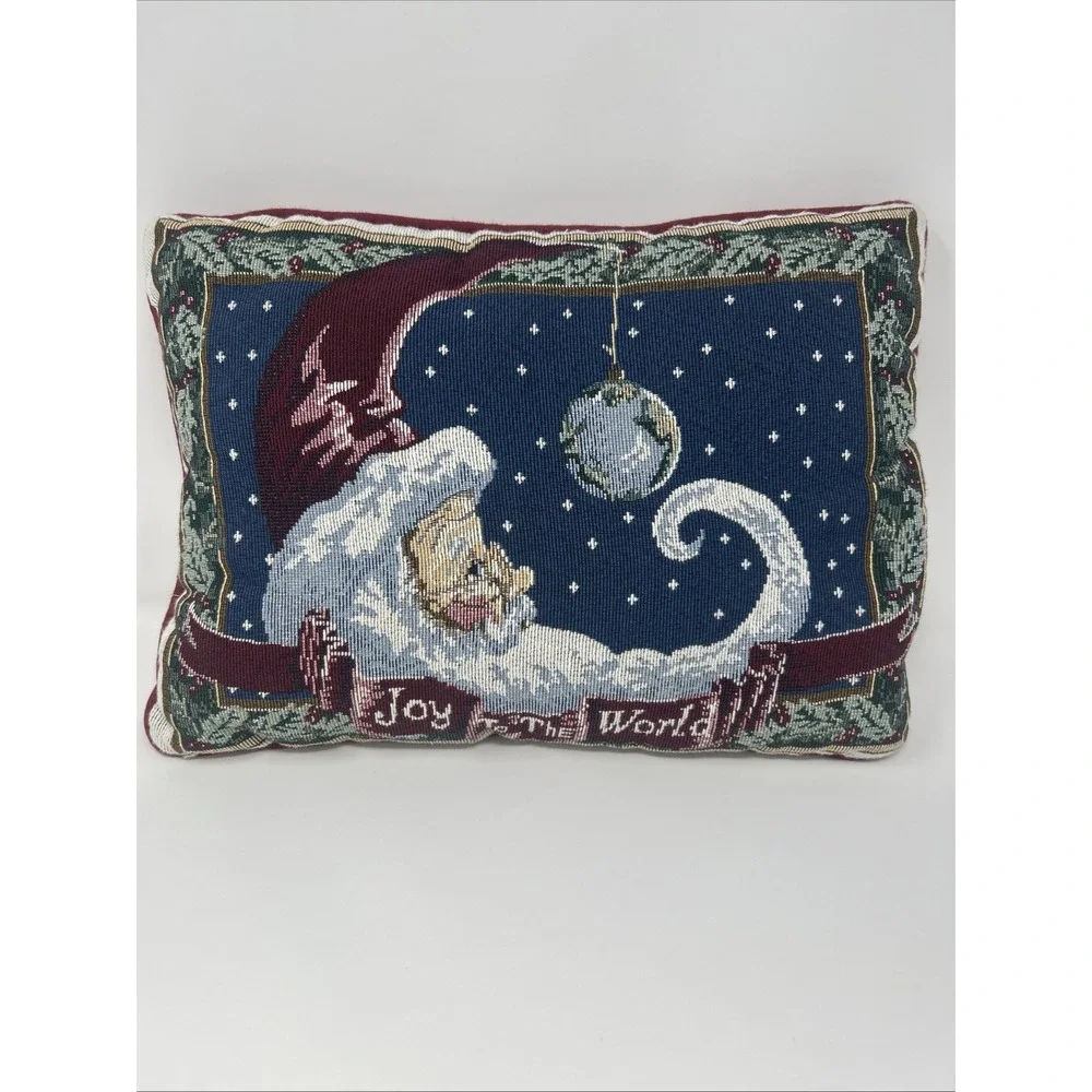 Tapestry Christmas Decorative Throw Pillow Santa Moon Joy To The World 12